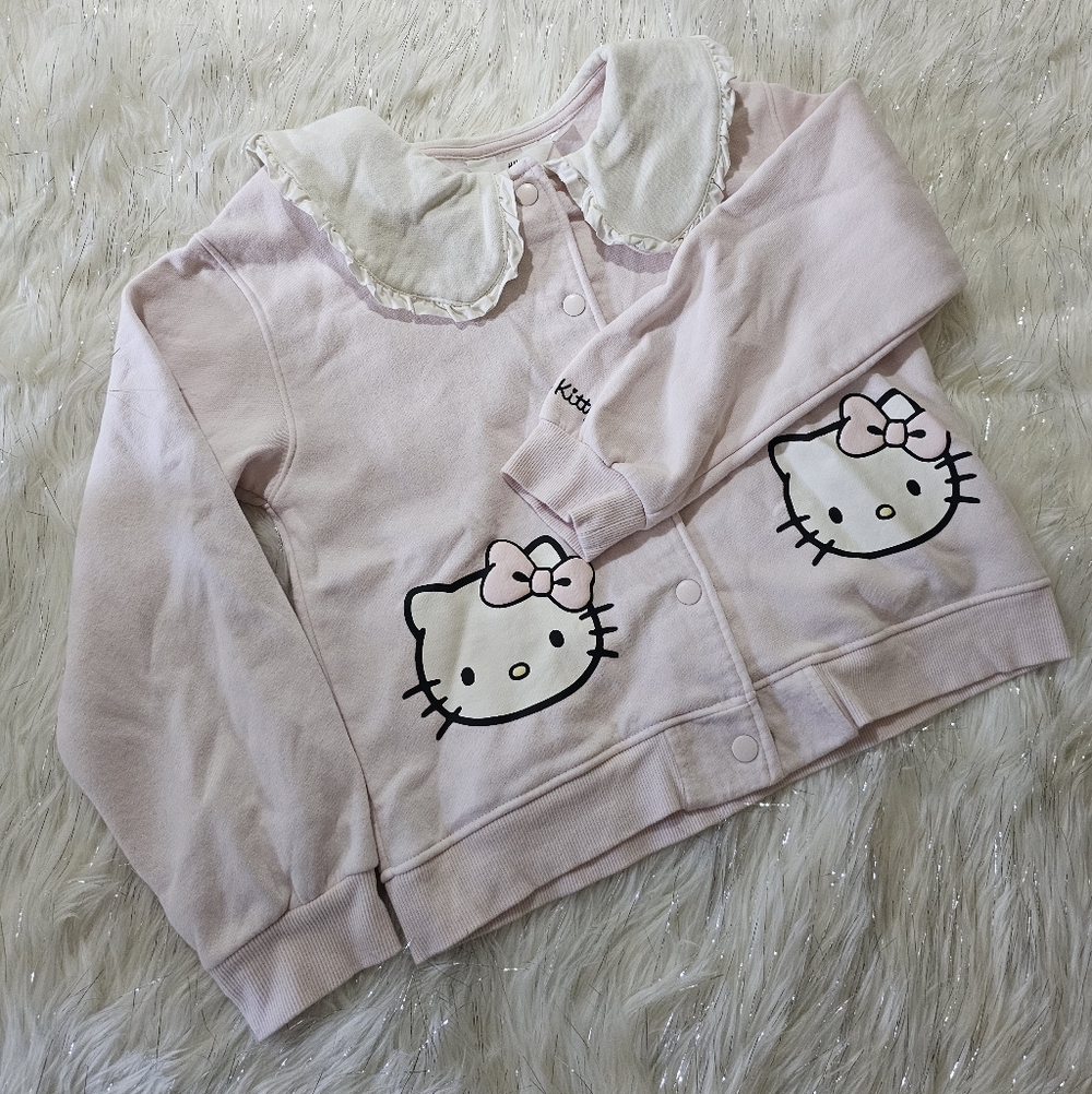 NWOT H&M Girls Pink and White Cardigan Hello Kitty Sz 8-10
